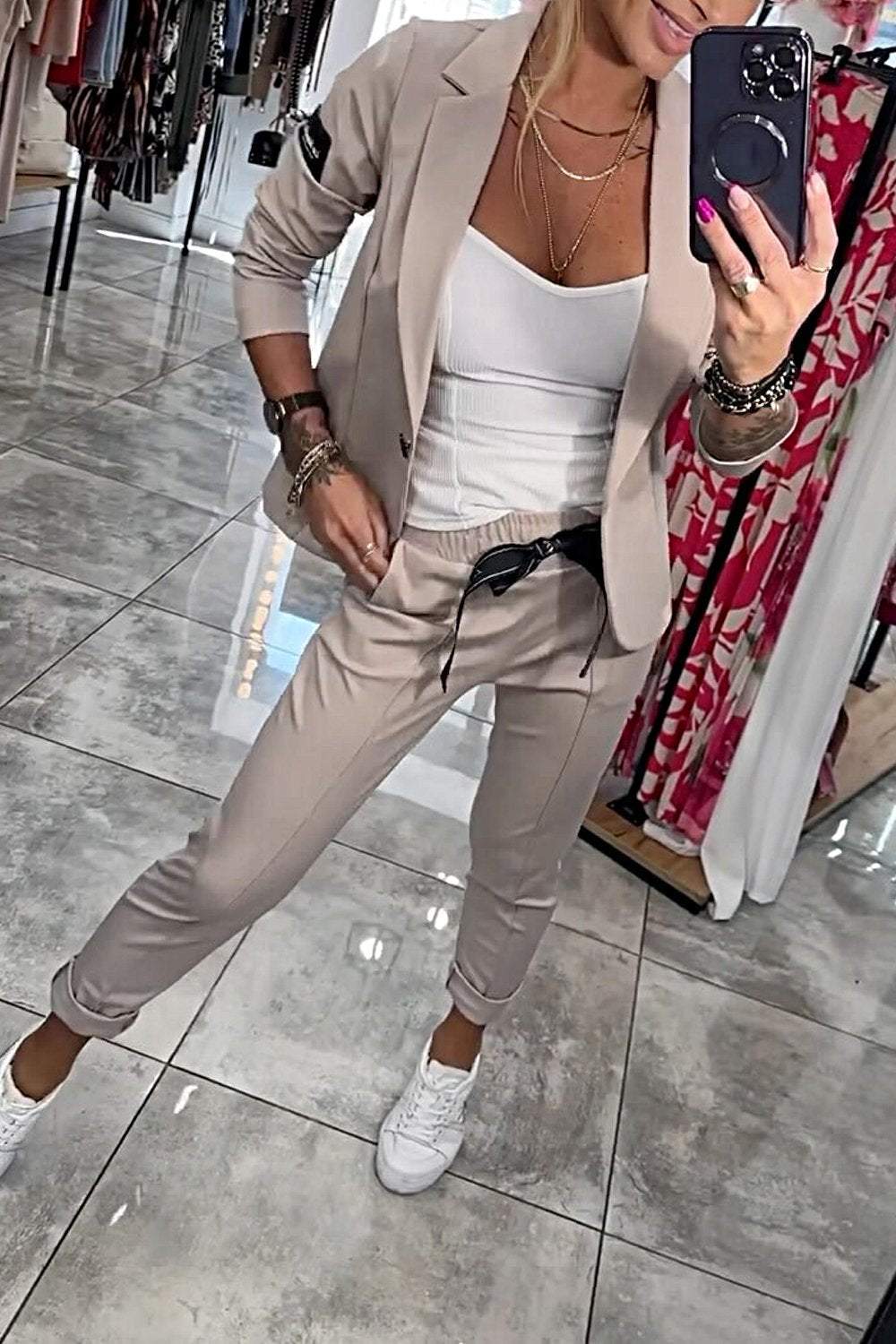 Conjunto De Blazer Ligero Y Pantalón De Cintura Elástica Para Adultos | Ideal Para Usos Profesionales Y Versátiles