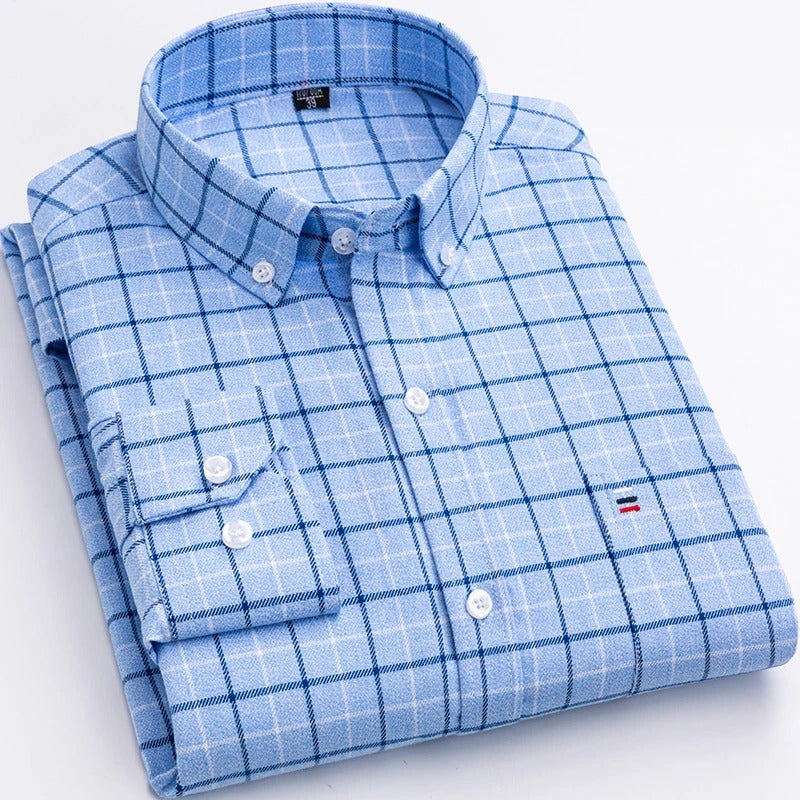 Camisa de Manga Larga con Motivo de Cuadros y Corte Regular para Hombre | Ideal para Uso Diario e Informal