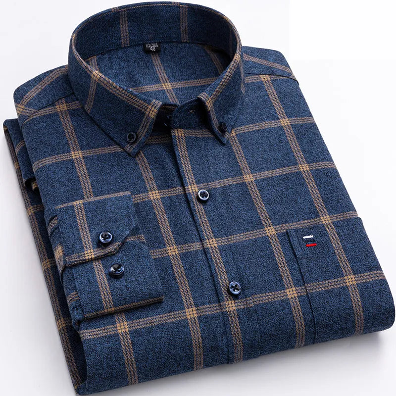 Camisa de Manga Larga con Motivo de Cuadros y Corte Regular para Hombre | Ideal para Uso Diario e Informal