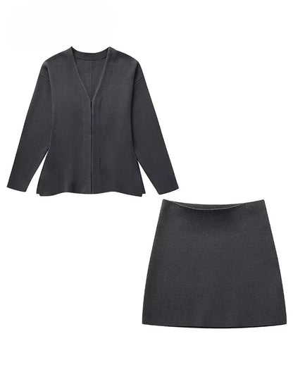 Conjunto de Dos Piezas con Top de Cuello en V y Falda Ajustada para Mujer | Ideal para Uso Diario o Ocasiones Variadas