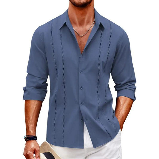 Camisa De Manga Larga Con Cierre Abotonado Para Hombres | Ideal Para Uso Diario Y Ocasiones Formales