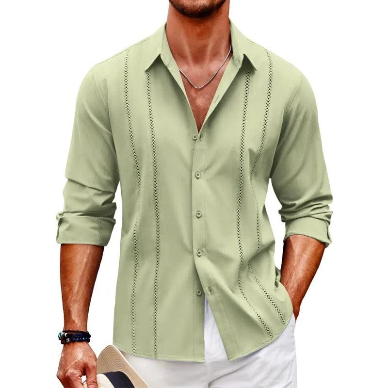 Camisa De Manga Larga Con Cierre Abotonado Para Hombres | Ideal Para Uso Diario Y Ocasiones Formales
