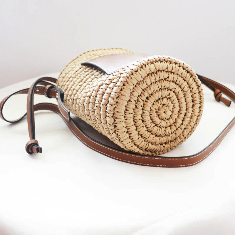 Bolso Redondo Tejido con Formato Compacto para Mujer | Ideal para Verano