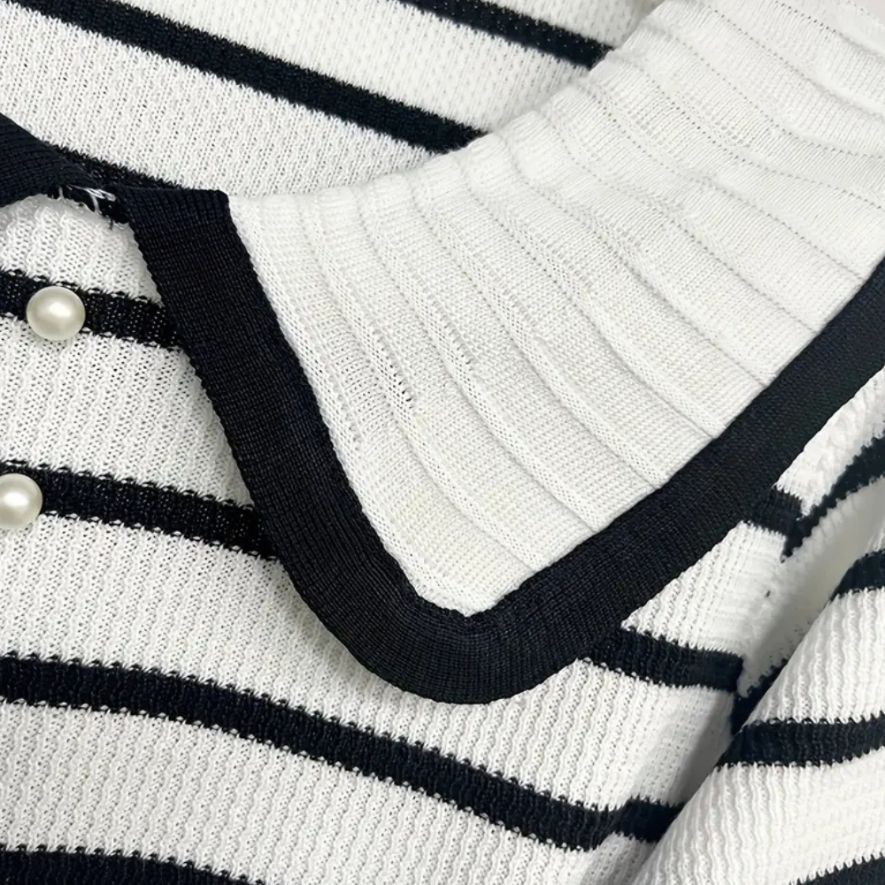 Jersey de Rayas con Nudo y Cierre de Botones para Mujer | Ideal para Uso Diario