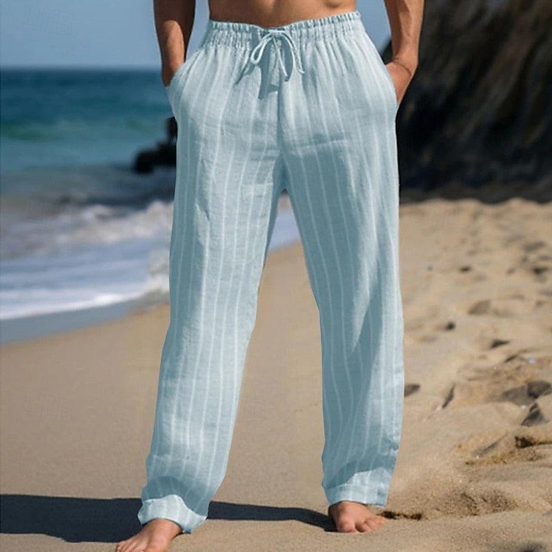 Pantalón De Corte Recto Con Cintura Elástica Y Rayas Verticales Para Hombre | Ideal Para Uso Diario