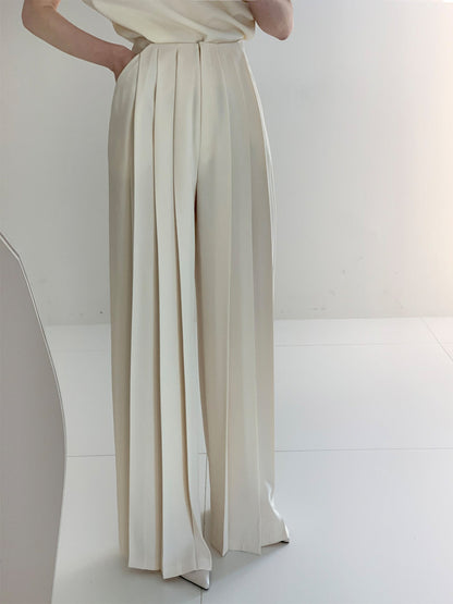 Pantalón de Talle Alto con Diseño Plisado y Pierna Ancha para Mujer | Ideal para Uso Diario y Trabajo