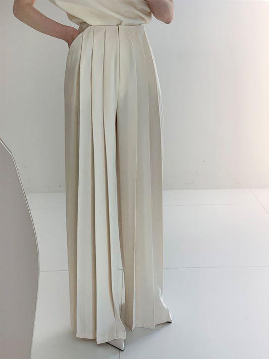 Pantalón de Talle Alto con Diseño Plisado y Pierna Ancha para Mujer | Ideal para Uso Diario y Trabajo
