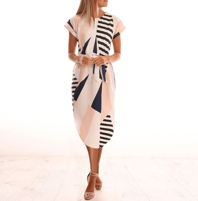 Vestido Midi Asimétrico con Escote en V y Aberturas Laterales para Mujer | Ideal para Verano