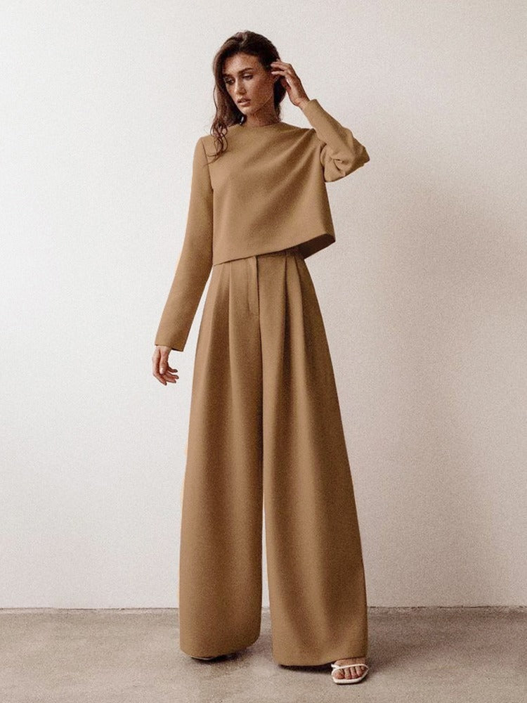 Conjunto de Dos Piezas con Pantalón Plisado y Top Corto para Mujer | Ideal para Primavera, Verano y Otoño