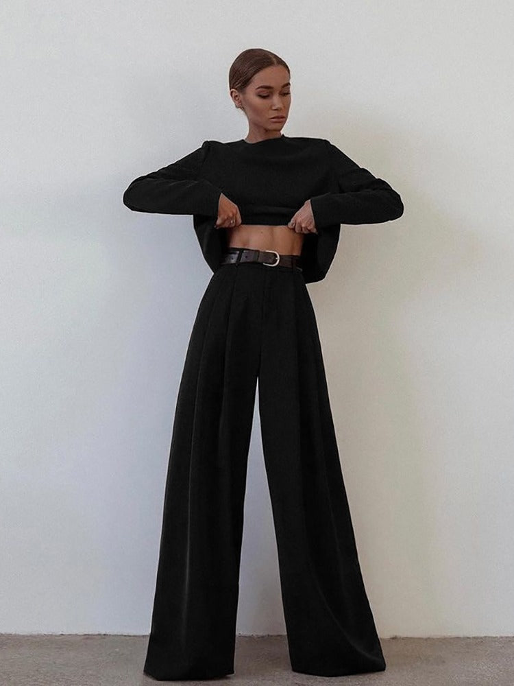 Conjunto de Dos Piezas con Pantalón Plisado y Top Corto para Mujer | Ideal para Primavera, Verano y Otoño