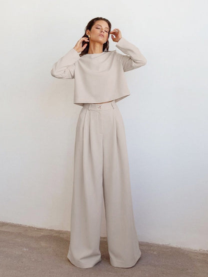 Conjunto de Dos Piezas con Pantalón Plisado y Top Corto para Mujer | Ideal para Primavera, Verano y Otoño