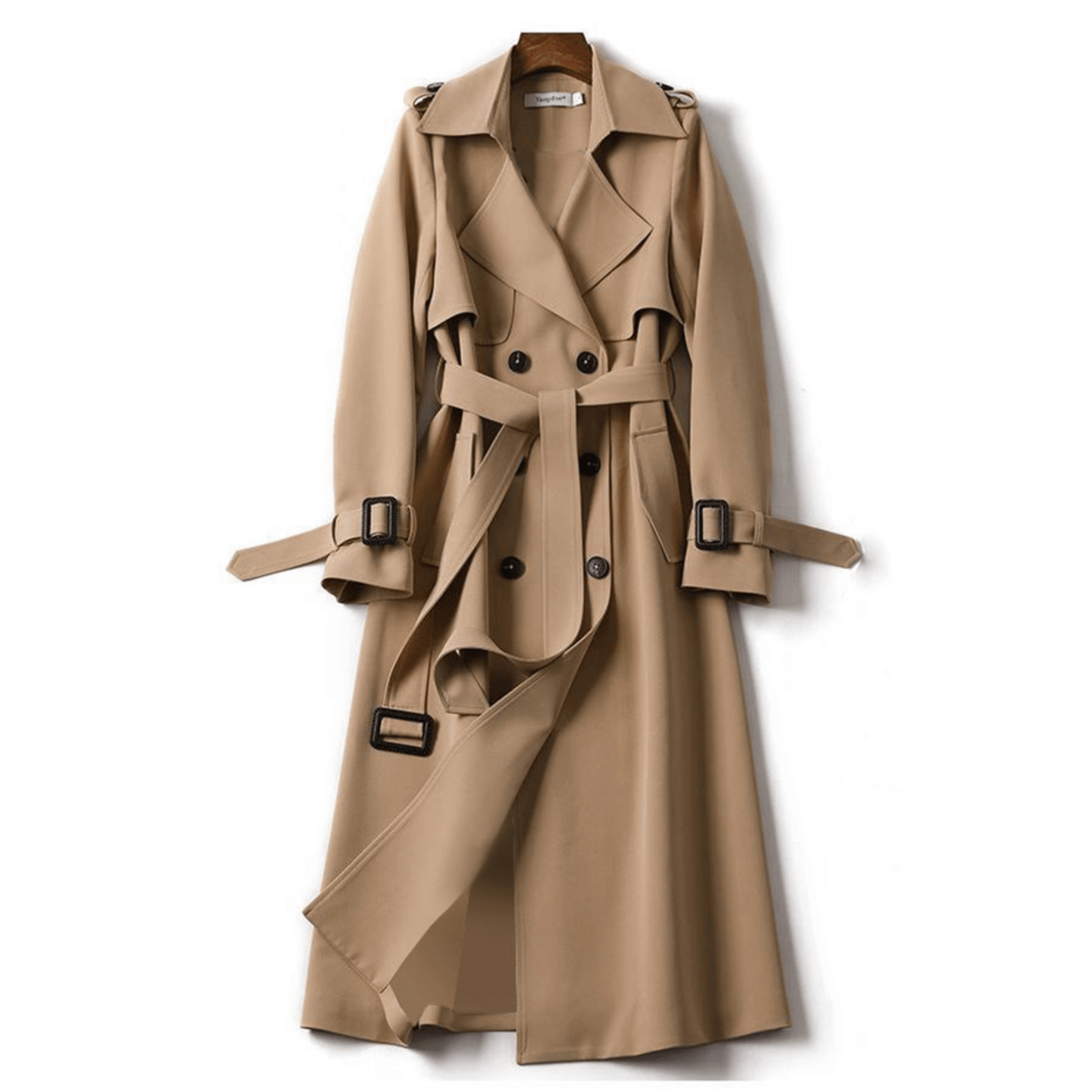 Trench Coat Largo Con Doble Botonadura Y Cinturón Para Mujer | Ideal Para Uso Diario Y Entornos De Oficina