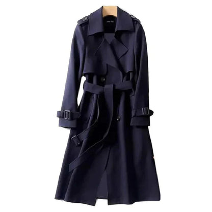 Trench Coat Largo Con Doble Botonadura Y Cinturón Para Mujer | Ideal Para Uso Diario Y Entornos De Oficina