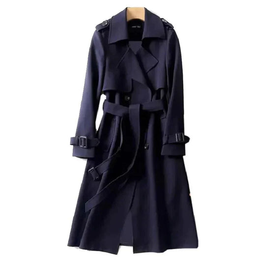 Trench Coat Largo Con Doble Botonadura Y Cinturón Para Mujer | Ideal Para Uso Diario Y Entornos De Oficina