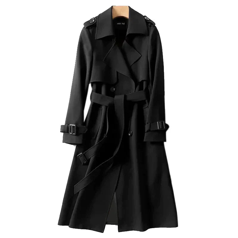 Trench Coat Largo Con Doble Botonadura Y Cinturón Para Mujer | Ideal Para Uso Diario Y Entornos De Oficina