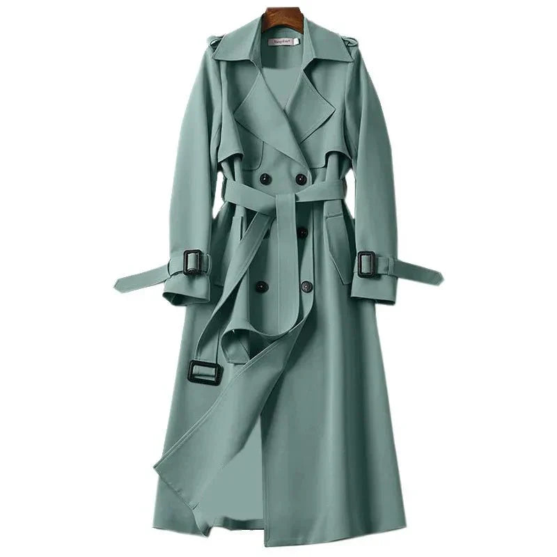 Trench Coat Largo Con Doble Botonadura Y Cinturón Para Mujer | Ideal Para Uso Diario Y Entornos De Oficina