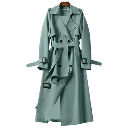 Trench Coat Largo Con Doble Botonadura Y Cinturón Para Mujer | Ideal Para Uso Diario Y Entornos De Oficina
