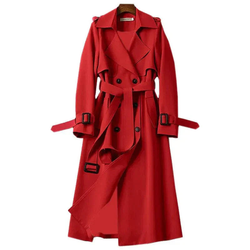 Trench Coat Largo Con Doble Botonadura Y Cinturón Para Mujer | Ideal Para Uso Diario Y Entornos De Oficina