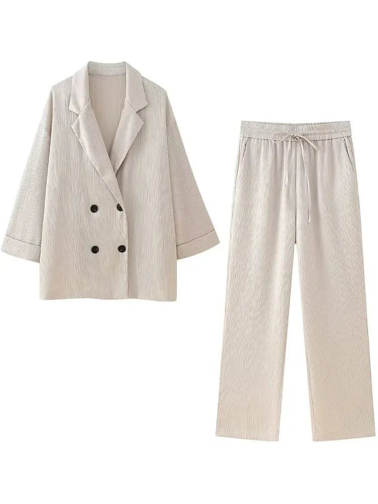 Conjunto De Dos Piezas con Blazer De Doble Botonadura y Pantalón para Adultos | Ideal para Oficina O Uso Diario