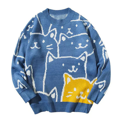 Jersey Con Motivo De Gato Y Estructura De Punto Para Hombres | Ideal Para Uso Diario Y Hogar