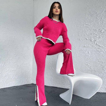 Conjunto de Top Corto de Manga Larga y Pantalón de Talle Alto para Mujer | Ideal para Uso Diario
