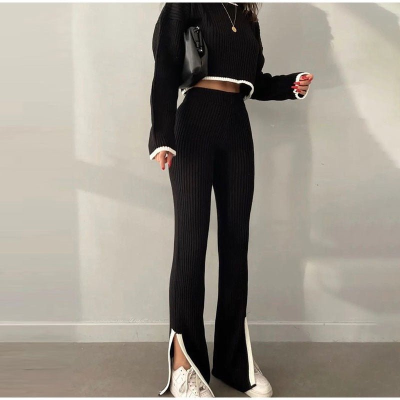 Conjunto de Top Corto de Manga Larga y Pantalón de Talle Alto para Mujer | Ideal para Uso Diario