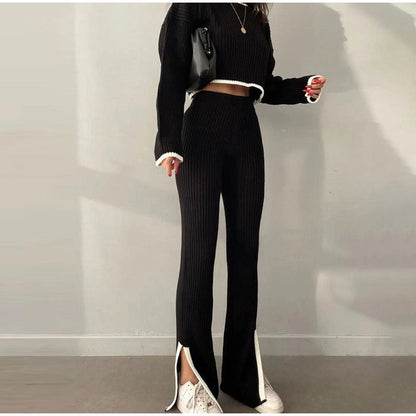 Conjunto de Top Corto de Manga Larga y Pantalón de Talle Alto para Mujer | Ideal para Uso Diario