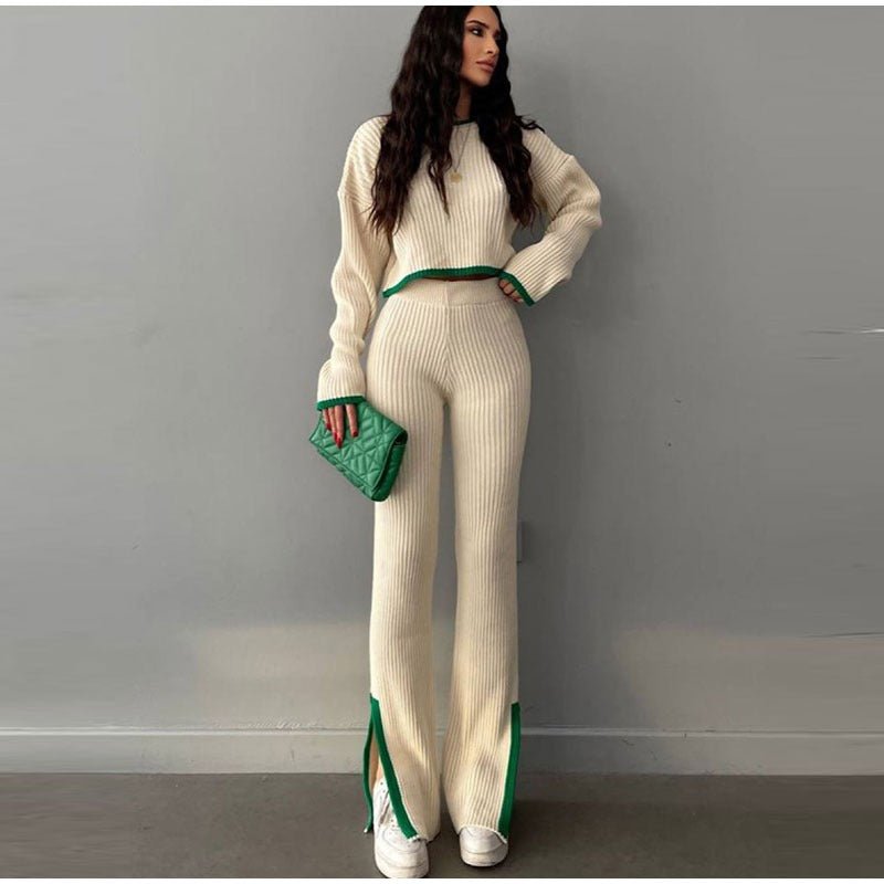Conjunto de Top Corto de Manga Larga y Pantalón de Talle Alto para Mujer | Ideal para Uso Diario