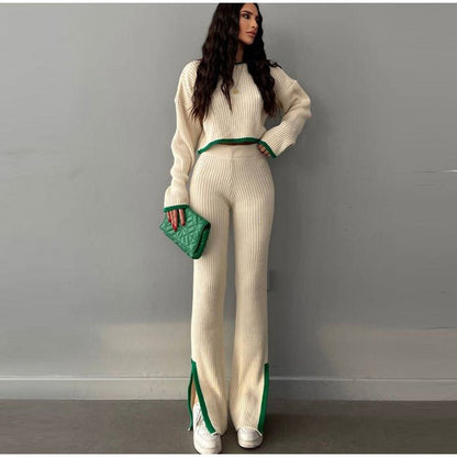 Conjunto de Top Corto de Manga Larga y Pantalón de Talle Alto para Mujer | Ideal para Uso Diario