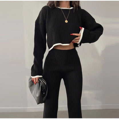 Conjunto de Top Corto de Manga Larga y Pantalón de Talle Alto para Mujer | Ideal para Uso Diario