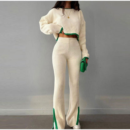 Conjunto de Top Corto de Manga Larga y Pantalón de Talle Alto para Mujer | Ideal para Uso Diario