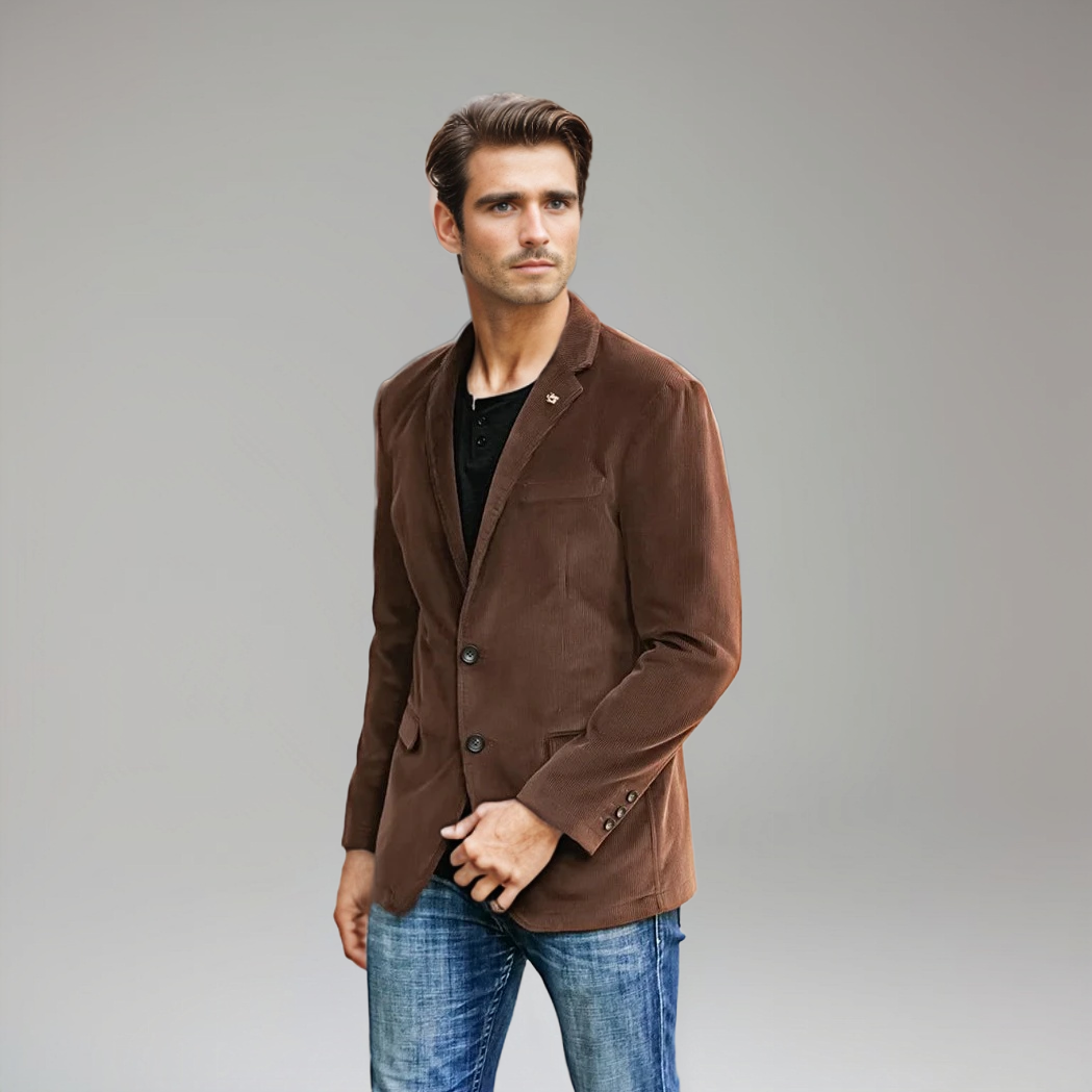 Blazer Marrón Con Corte Recto Y Aspecto Côtelé Para Hombre | Ideal Para Uso Profesional Y Eventos