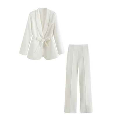 Conjunto De Dos Piezas Con Blazer Ceñido Y Pantalón De Corte Recto Para Mujer | Ideal Para Uso Profesional Y Diario