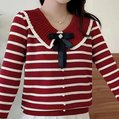 Jersey de Rayas con Nudo y Cierre de Botones para Mujer | Ideal para Uso Diario