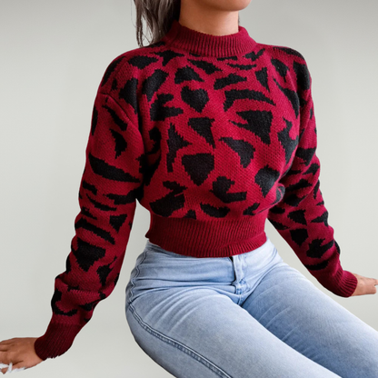 Jersey De Cuello Redondo Con Estampado Animal Y Mangas Largas Para Mujer | Ideal Para Uso Diario