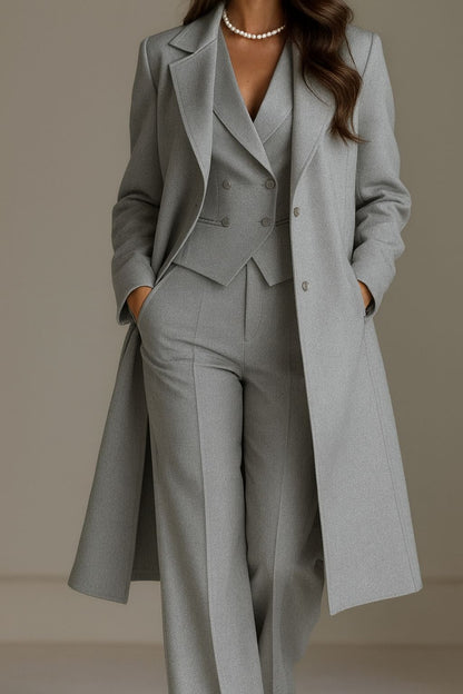 Conjunto de Tres Piezas con Blazer, Chaleco de Doble Botonadura y Pantalón a Juego para Mujer | Ideal para Oficina o Uso Diario
