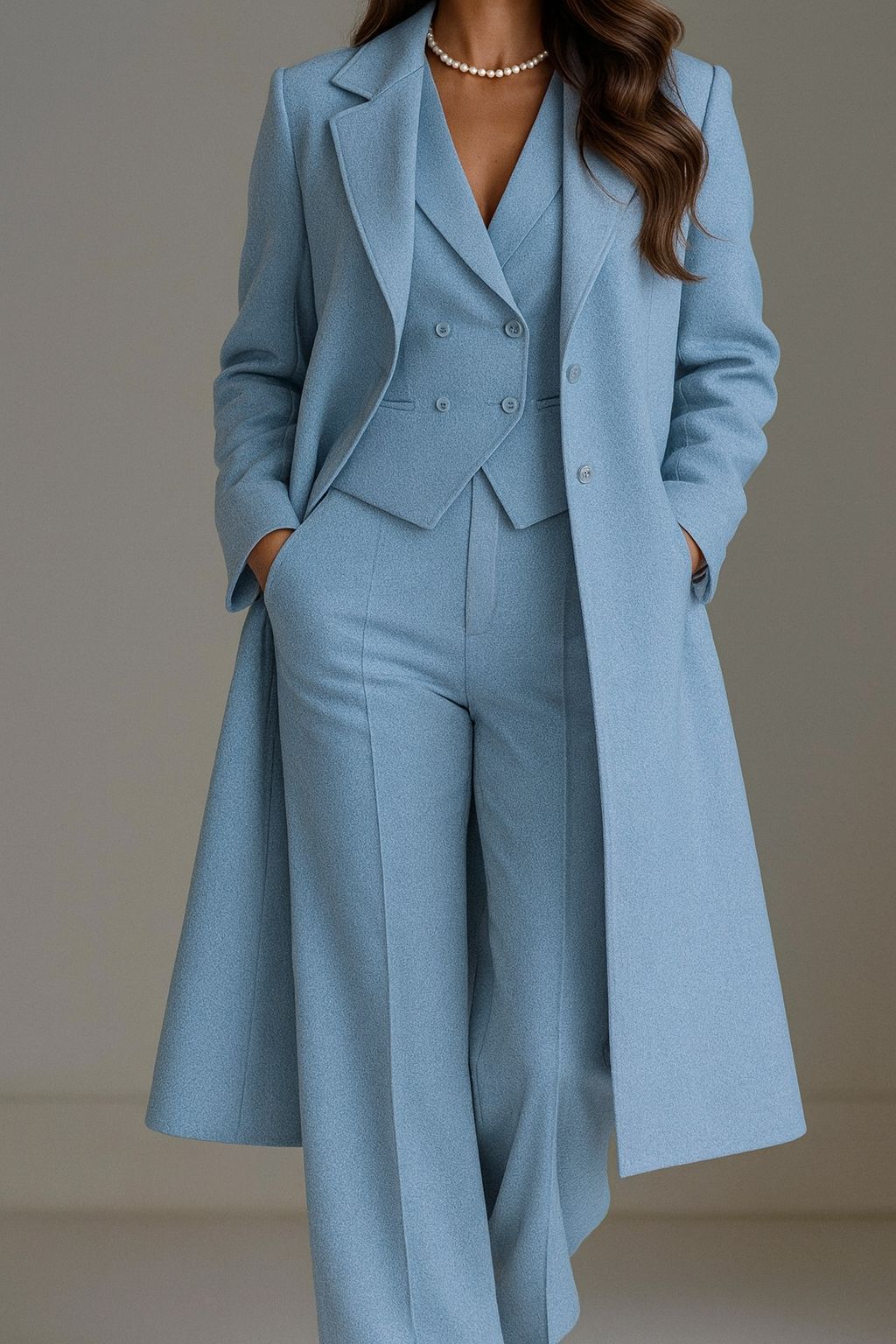 Conjunto de Tres Piezas con Blazer, Chaleco de Doble Botonadura y Pantalón a Juego para Mujer | Ideal para Oficina o Uso Diario