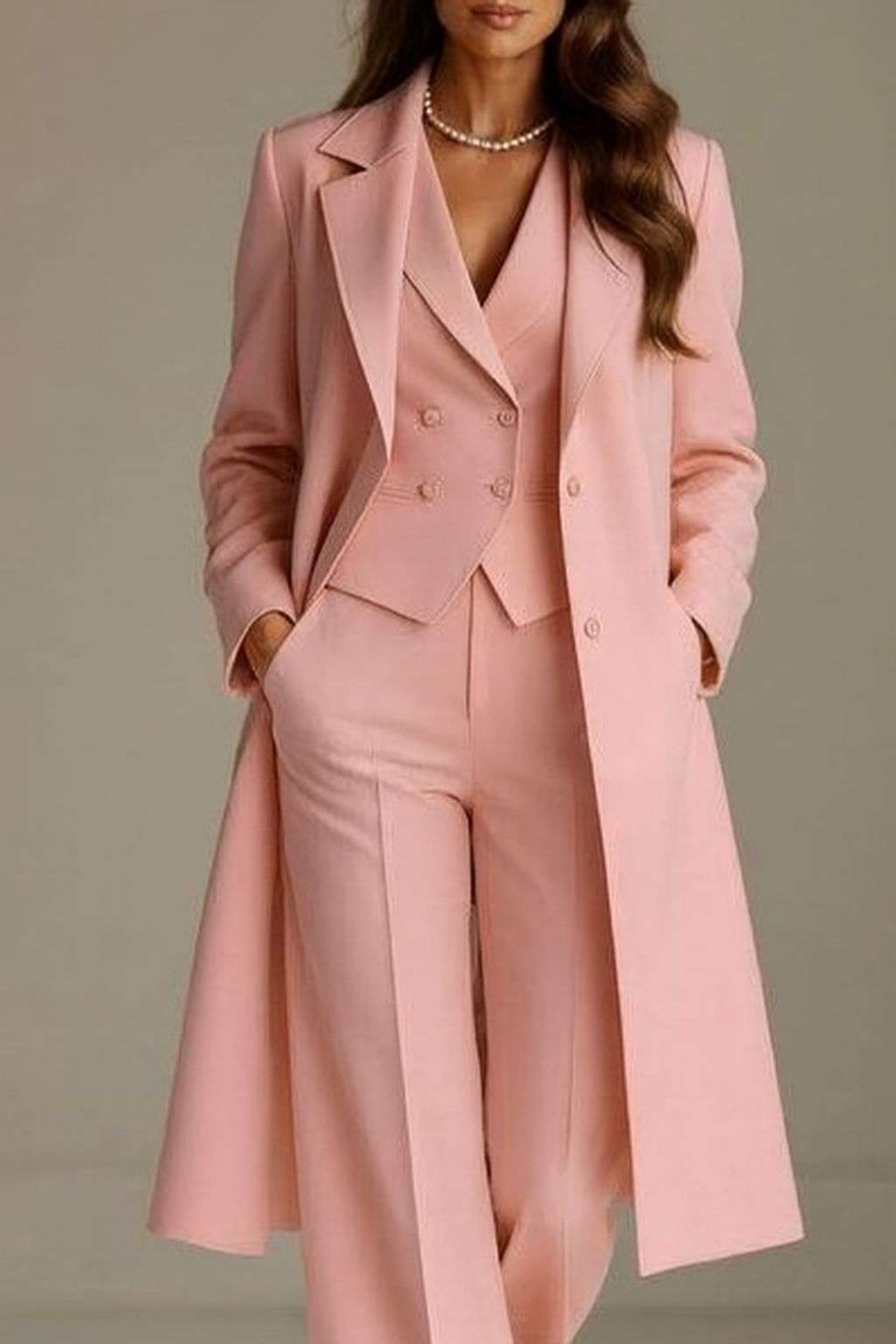 Conjunto de Tres Piezas con Blazer, Chaleco de Doble Botonadura y Pantalón a Juego para Mujer | Ideal para Oficina o Uso Diario