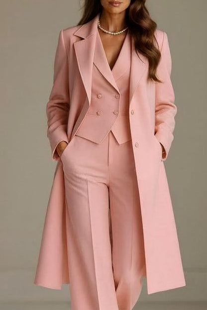 Conjunto de Tres Piezas con Blazer, Chaleco de Doble Botonadura y Pantalón a Juego para Mujer | Ideal para Oficina o Uso Diario