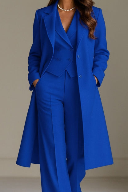 Conjunto de Tres Piezas con Blazer, Chaleco de Doble Botonadura y Pantalón a Juego para Mujer | Ideal para Oficina o Uso Diario