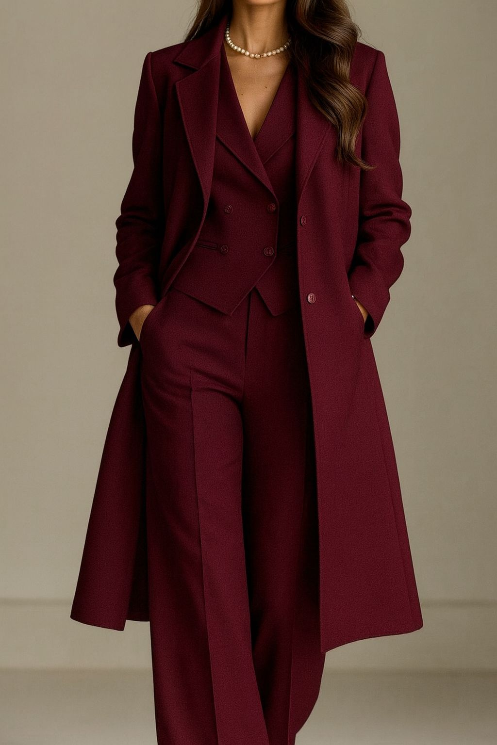 Conjunto de Tres Piezas con Blazer, Chaleco de Doble Botonadura y Pantalón a Juego para Mujer | Ideal para Oficina o Uso Diario