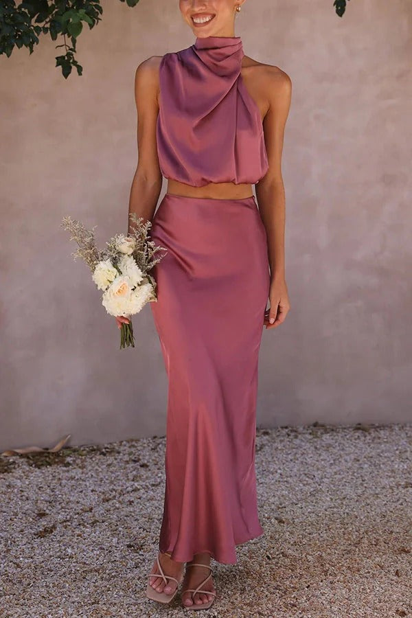 Conjunto con Top De Cuello Alto y Falda Larga para Mujer | Ideal para Eventos y Ceremonias