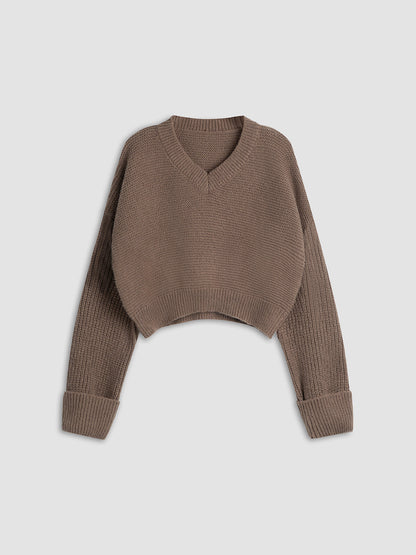 Jersey De Manga Larga Con Cuello En V Y Diseño Liso Para Mujer | Ideal Para Uso Diario