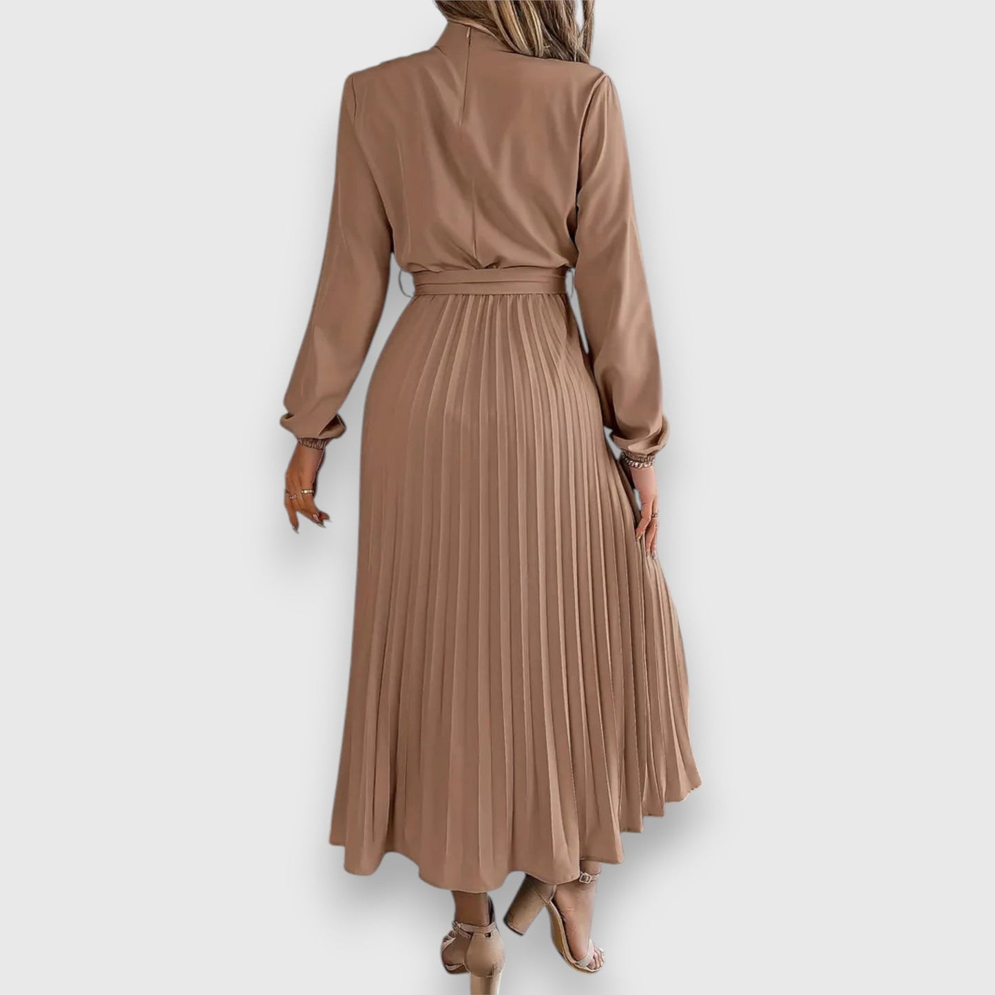 Vestido Midi Con Falda Plisada Y Cinturón Ajustable Para Mujer | Ideal Para Ocasiones Formales Y Uso Diario