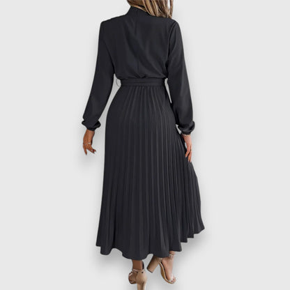 Vestido Midi Con Falda Plisada Y Cinturón Ajustable Para Mujer | Ideal Para Ocasiones Formales Y Uso Diario