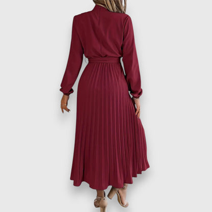 Vestido Midi Con Falda Plisada Y Cinturón Ajustable Para Mujer | Ideal Para Ocasiones Formales Y Uso Diario