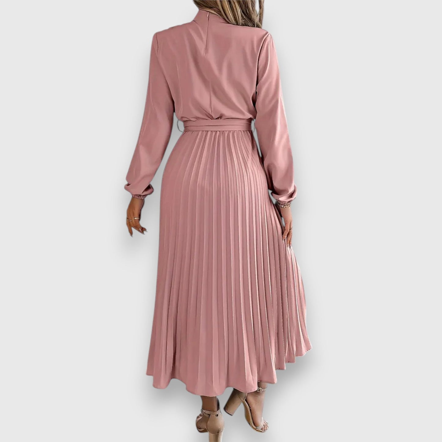 Vestido Midi Con Falda Plisada Y Cinturón Ajustable Para Mujer | Ideal Para Ocasiones Formales Y Uso Diario