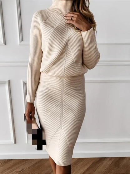 Conjunto De Dos Piezas Con Jersey De Cuello Alto Y Falda Para Adultos | Ideal Para Uso Diario