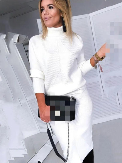 Conjunto De Dos Piezas Con Jersey De Cuello Alto Y Falda Para Adultos | Ideal Para Uso Diario