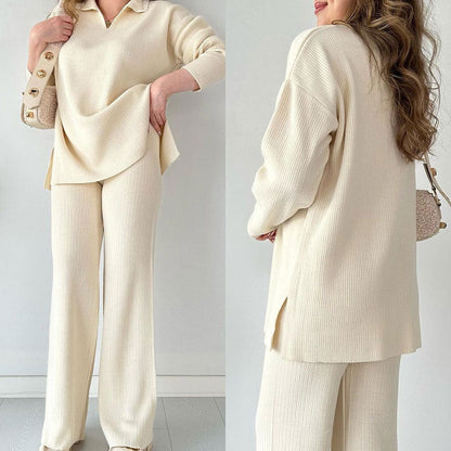 Conjunto Lounge de Dos Piezas con Top y Pantalón de Pierna Ancha para Mujer | Ideal para Uso Diario Informal